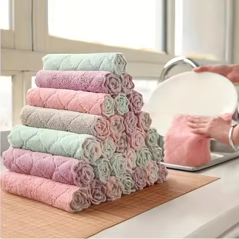 10pcs Soft Absorbent Cleaning Rags - Multi Household Wipes for Dishes & Bathroom, Quick-Drying Hand 