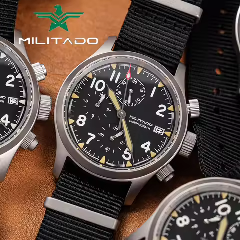 Militado ML1868KF Quartz Watch 3 Dial VK67 Chronograph Movement Stainless Steel Vintage Watch 100m W