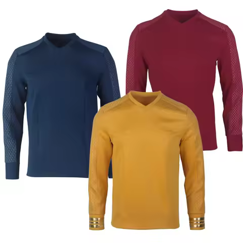 Star Strange New Worlds Trek Pike Gold Uniforms Starfleet Red Blue Top Shirts Cosplay Costume Hallow