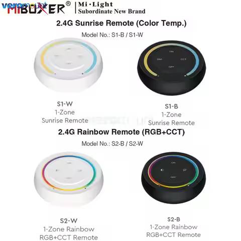 S1-B S1-W Sunrise Remote S2-B S2-W Rainbow 2.4G RF Wireless 1-Zone Remote for MiBoxer CCT RGB+CCT LE