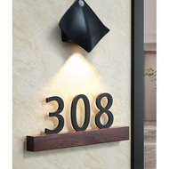 House number plate with light, family atmosphere, wall decoration, Door Unit Number, solid wood text
