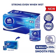 (1 pack 16 rolls) Vinda Deluxe Smooth Feel Soft Toilet Paper Roll 3ply /250 sheet/roll /bathroom/sof