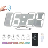 包邮 Wall Desktop Clock 3D Wireless Remote Digital RGB LED Alarm Clock USB Powered 115 Color  3-Level Brightness Sound Con