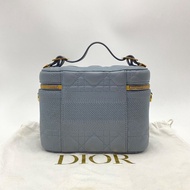 DIOR 霧霾藍金扣羊皮藤格紋化妝包18*14*10.5 98新配件塵袋