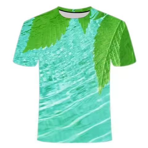 Mint Green Plant 3D Printing Men's T-shirt O-neck Fashion Summer Cool Short Sleeve Plus Size Comfort