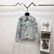 FARZ Drew American Badge Alien Embroidered Painting Denim Jacket vtg Retro High Street Loose Jacket