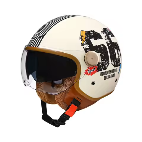 Dual Lens Open Face Helmet DOT ECE Retro Jet Helmet Semi-open Motorcycle Helmets 3/4 Open Half Helme