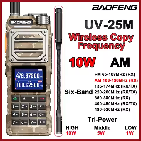 Baofeng UV 25 Pro Max Walkie Talkie Air Band Camo 10W Multi Band Long Range Wireless Copy Frequency 