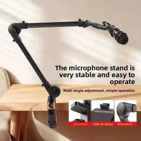 Microphone Stand Support Rotable Long Arm Bracket Clip Live Broadcast Stand Sturdy Desktop Microphon