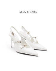 LT47- Giày Mint Cao Gót Mũi Nhọn Điểm Nhấn Hai Quai Ngang Khóa Vuông Đá Thời Trang ALEX & SARA