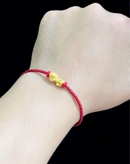 24K HK Gold Piyao in Leather Rope Bracelet for Men & Women