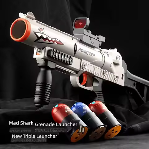 Crazy Shark Toys Gun Grenade Launcher Manual Continuous Shell Throwing RPG combat Games Gun Toys Bes