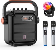 JYX Karaoke Machine with 2 Microphones and Disco Light, 5200mAh Portable Microphone Speaker Set Bluetooth 5.0 Rechargeable PA System with TWS, FM, REC, Supports Bluetooth/USB/TF Card/Aux-in for Party