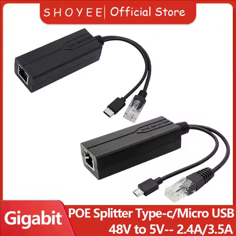 POE Splitter 48V to 5V Micro USB tpye-C 100Mbps and1000Mbps Gigabit POE Camera Injector Power Supply