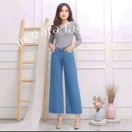 Celana cewe kulot jeans rawis hitam navy medium blue korean