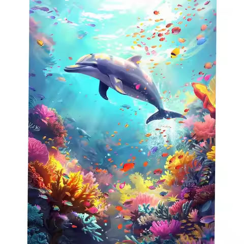 1pc 5D Diamond Art Painting, Round Rhinestone dolphin Full Rhinestone DIY Diamond Art Painting, Deco