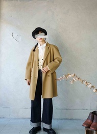 尋寶古著-素雅駝色系連袖毛料cashmere大衣外套