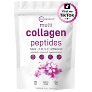 Multi Collagen Peptides Powder–Hydrolyzed Protein with Type I, II, III, V, X 1LB FX37