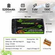 ZO-130C-5200-2S2P-HV-HC-5.0 // Ovonic 130C 7.6V 5200mAh 2S2P HV Hardcase Shorty LiHV Battery with 5m
