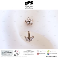 FiBiCandy ICB0007 Misaki Rook 16G Astm F136 Titanium Earring Flower with CZ Clear Leaf