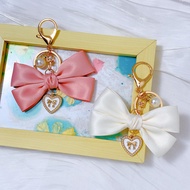 Korean Style Love Key Ring Pendant Creative Bow Tie Ribbon Pearl Chain Keychain Women's Fashion Bag 