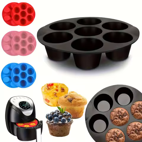 7-Cavity Silicone Egg Bites Mold for Air Fryer, Non-Stick Muffin Tray for Cupcake & Tart, Heat-Resis