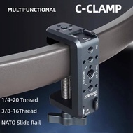 C Clamp Desk Camera Mount, Aluminum C-clamp with 1/4" 3/8" Thread, Desktop DSLR Mount for Photo Stud
