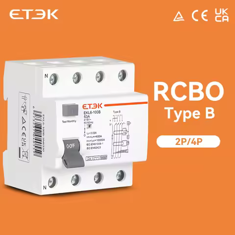 Earth Leakage Circuit Breakers Evse RCCB Type B ETEK RCD 2P 4P 2Poles 4Poles 40A 63A 100A 30ma EKL6-