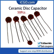 50pcs Ceramic Disc Capacitor 15NF 20NF 22NF 33NF 68NF 100NF 220NF 50V