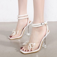 Women High Heels Pearl Rhinestone High Heels Stiletto Open Toe High Heels Wedding High Heels