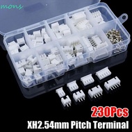 MONS 230Pcs Pin Connector, 2p 3p 4p 5pin XH2.54 2.54mm Pitch Terminal, Housing Kit 4 Value Male And 