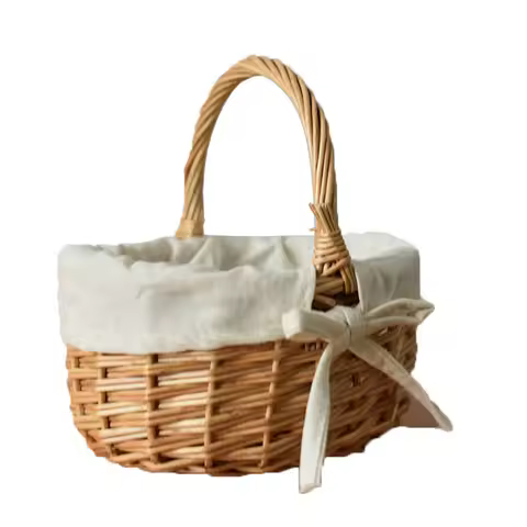 Handicrafts Willow Woven Wind Baskets Mini Hand-held Basket with Fabric Lining Rattan Woven Bamboo W