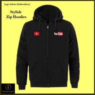 ZIPPER HOODIE [YT] YOUTUBE LOGO Crew FASHION SPORTS STREETWEAR Sulam Embroidery Baju 100% Cotton FGL