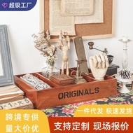 Facial Mask Journal Desktop Wooden zakka Grid Tray Perfume Storage Rack Organizer Vintage Cosmetics 