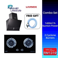 Livinox Slanted Hood 1400 Suction Power LCH-STONE-90BL + Recycle System Built-In Gas Hob EURECA-2B