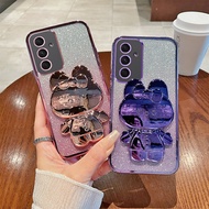 Phone Back Case For Samsung Galaxy A54 Glitter Makeup Mirror Rabbit Folding Stand Soft Silicone Sams