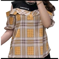 2831 imported bkk checkered chiffon t-shirt top