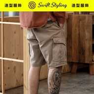 [Speedy Men's Clothing TW Flagship Store] Overalls Shorts Men Ami Khaki Loose Straight Trendy Retro 