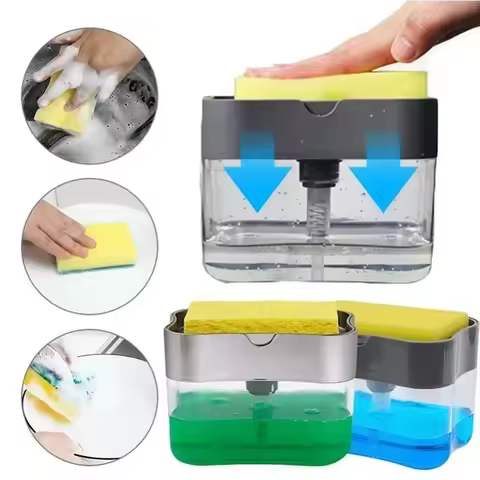 Hot Dish Soap Dispenser Kitchen Liquid Soap Dispenser with Sponge Holder Sponge Caddy Soap Pump Disp