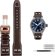 GANYUU Genuine Leather Rivets Watchband For IWC Big Pilot Spitfire Cowhide Folding Buckle Watch Men Strap 21mm 22mm (Color : Brown rose gold, Size : 22mm)