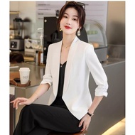 Baju Outer Putih Wanita Blazer Casual Premium Korean Style Jaket Outer Crop Top Lengan Panjang Terba