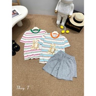 Striped Cotton Shirt Set Shorts T8