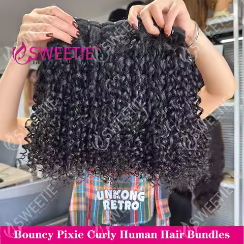 12A Bouncy Pixie Curly Human Hair Bundle Deals Vietnames Curly Raw Hair Bundles Sprals Curls Weave V