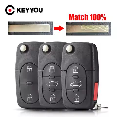 KEYYOU With Cutting Service 2/3 Buttons Flip Remote Key Case Shell For Audi TT A2 A3 A4 A6 A8 B5 RS4
