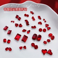 Red Pointed Bottom Special-Shaped Diamond Manicure Accessories Bridal Nail Crooked Heart Fat Square 