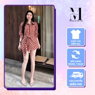 Women's long plaid shirt - elegant Korean style waist shirt Meistore A17094