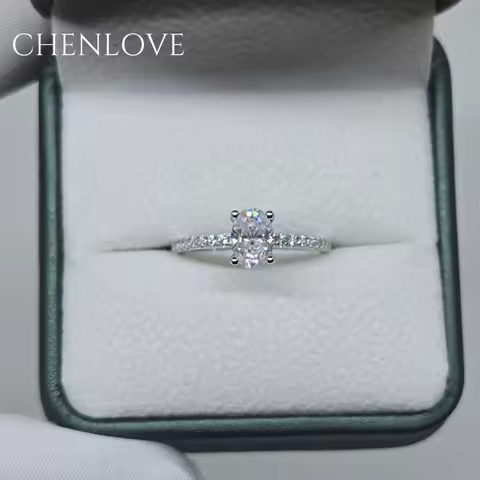 9K 10K 14K White Gold PT950 Platinum Brilliant Oval Cut 1 ct Pass Diamond Test D Color Moissanite Ri
