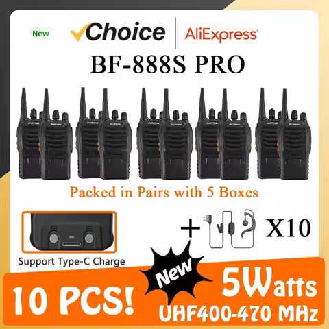Baofeng BF-888S Pro 10pcs Walkie Talkie UHF Type-C Charge Frequency Copy Two Way Radios UHF Mini Rad