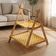 Wooden Triangular-Frame Cat Swing Bed Swing Natural Wood Finish Double Cat Swing Bed Bed Pet Furnitu