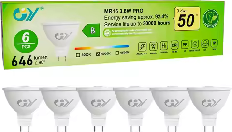 GY MR16 GU5.3 LED Light Bulb 3.8W 646 Lumens, 50W Halogen Replacement, 36° Wide Beam, Non-dimmable, 